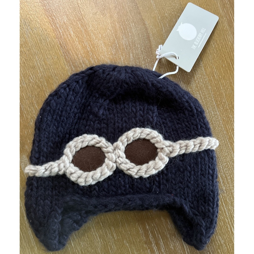 NWT The Blueberry Hill Wilbur Aviator Pilot w/ Goggles Knit Hat Beanie 3-6 Mos